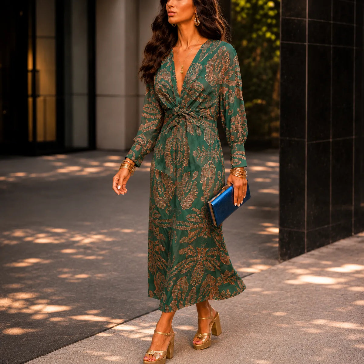 Florenza | Twist-Front Wrap Midi Dress