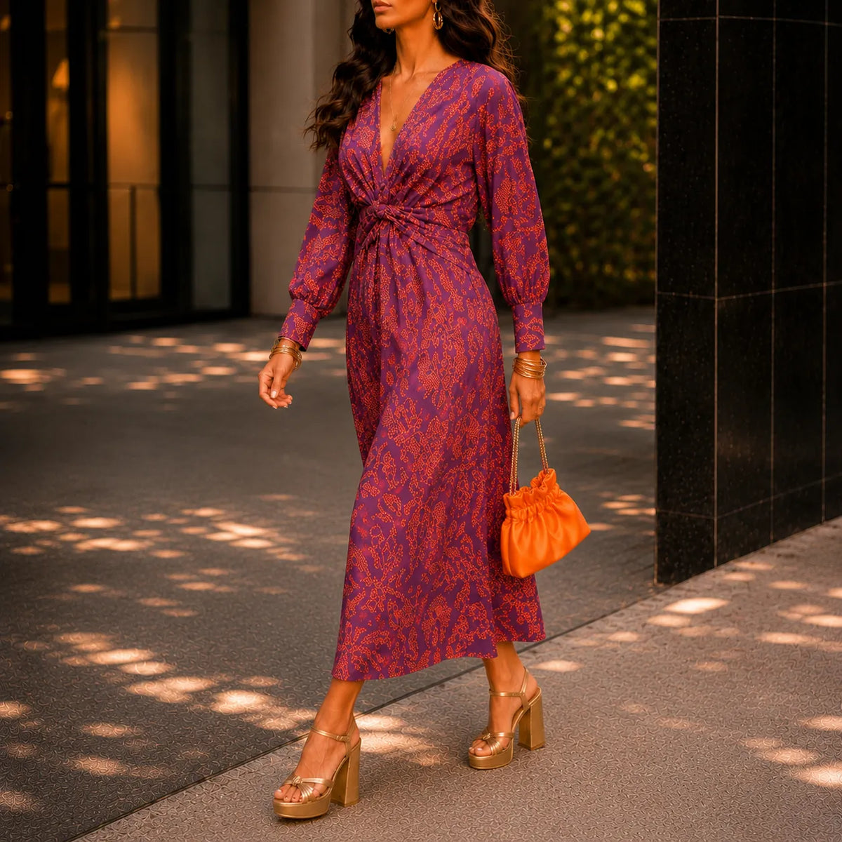 Florenza | Twist-Front Wrap Midi Dress