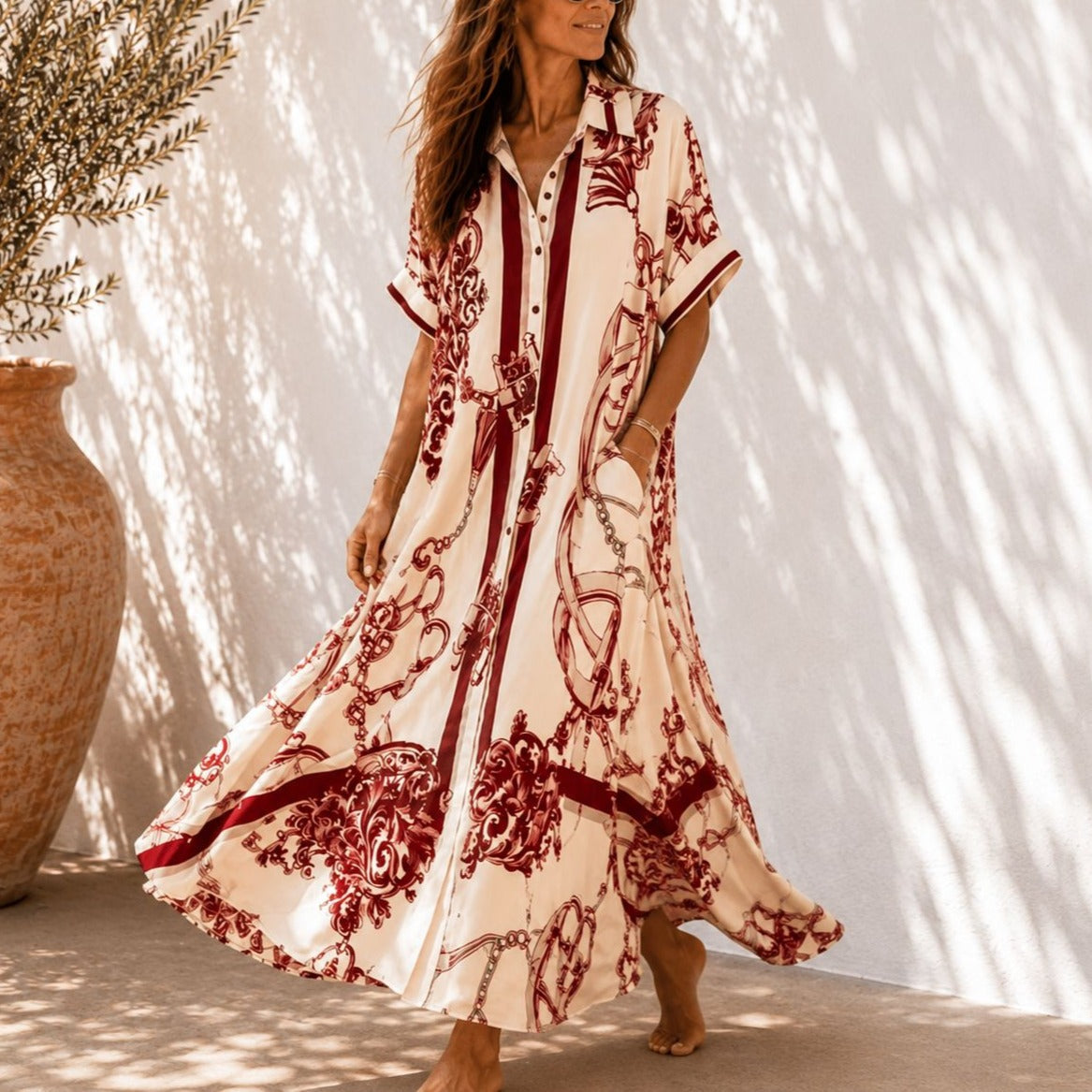 Solenne | Vintage Scroll Maxi Dress