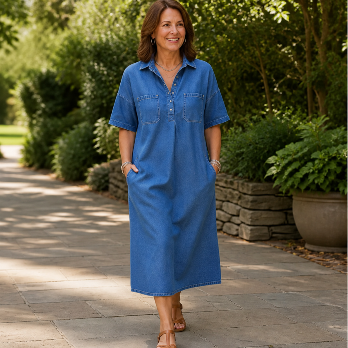 Harlow | Pocketed Denim Midi Dress