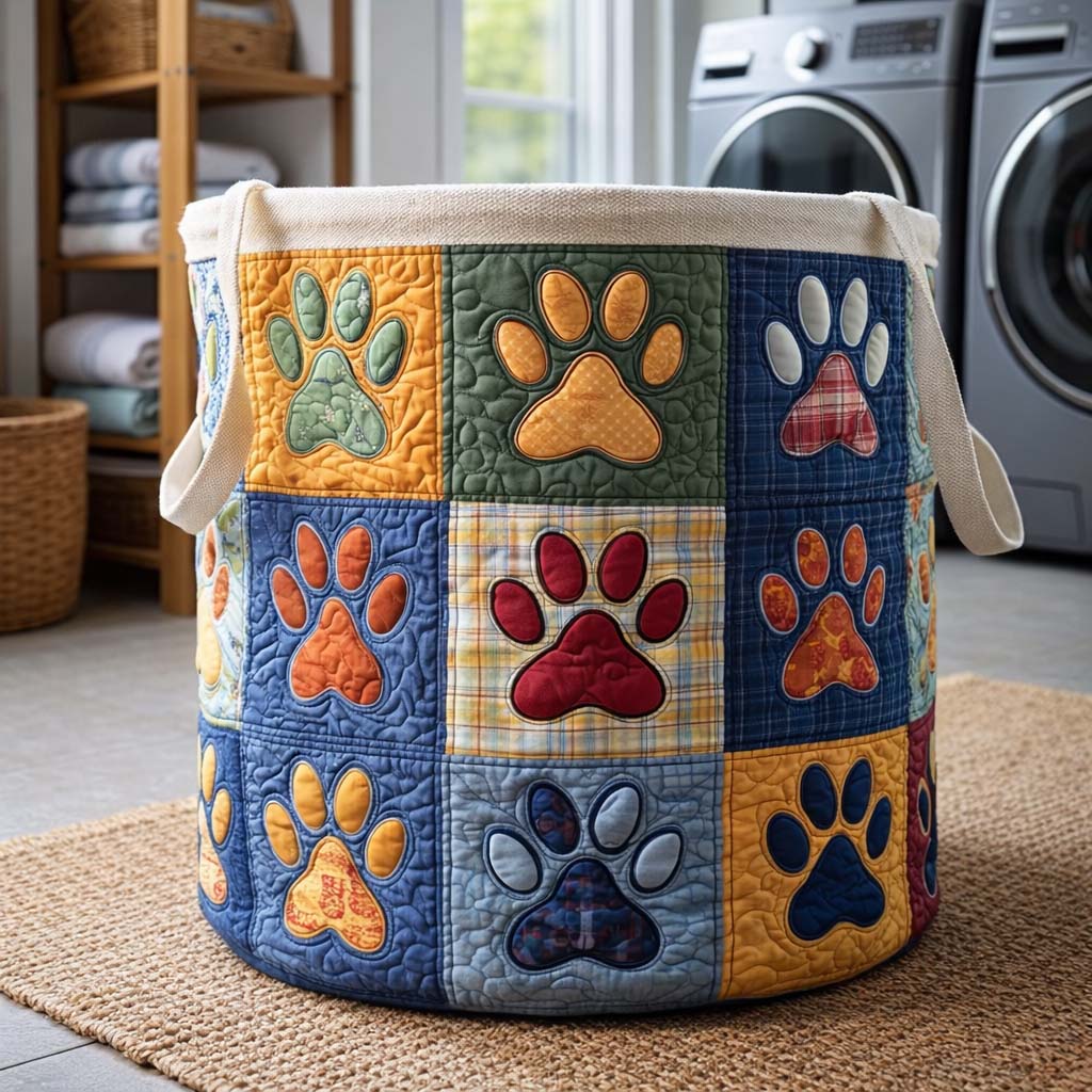 Cozy Paws | Panier à linge matelassé