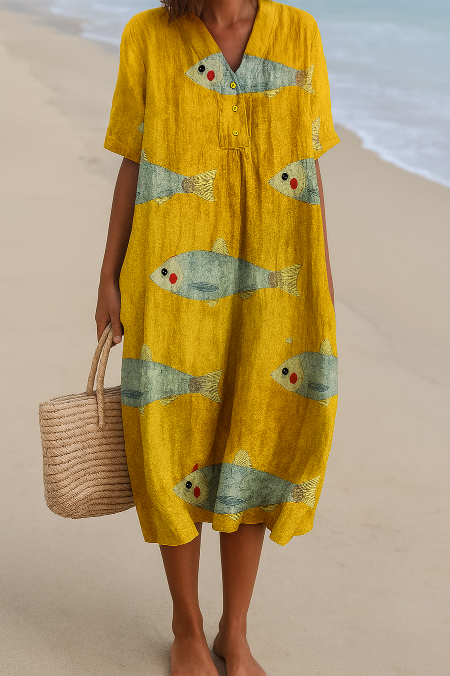 Agnes | Hand-Painted Print Cotton Midi Dress