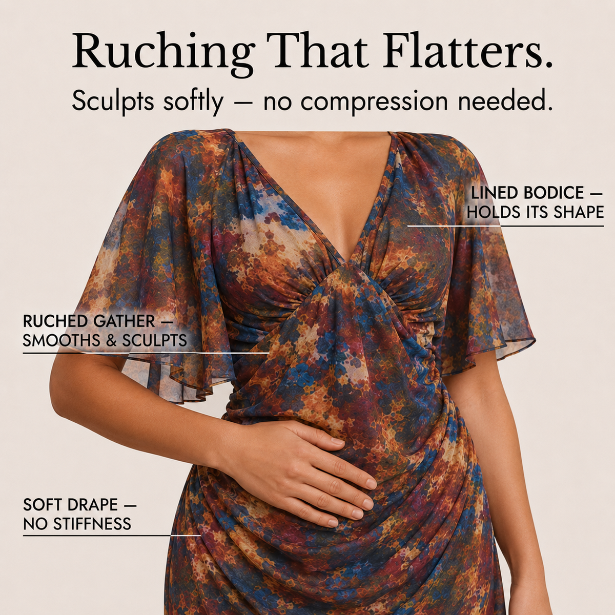Elowen | Watercolor Ruched Midi Dress