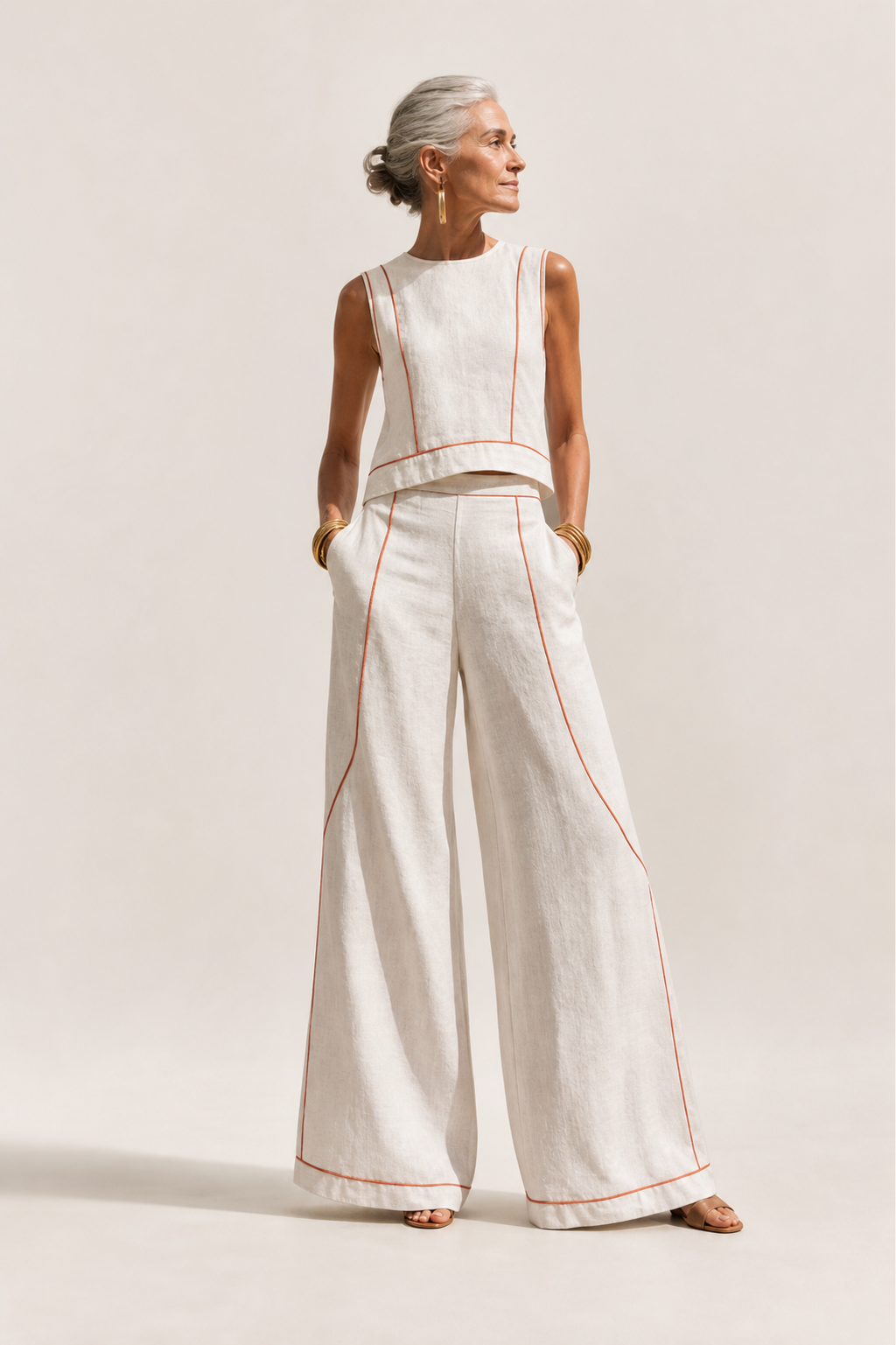 Stella | Contrast-Stitch Pants Set