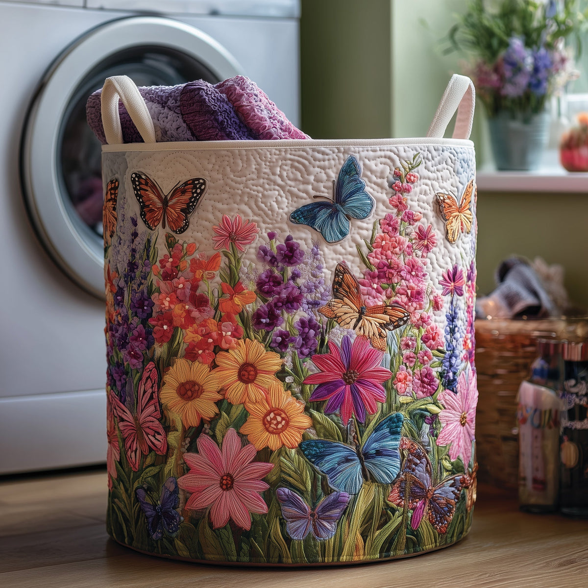 Paradis des papillons | Panier à linge matelassé