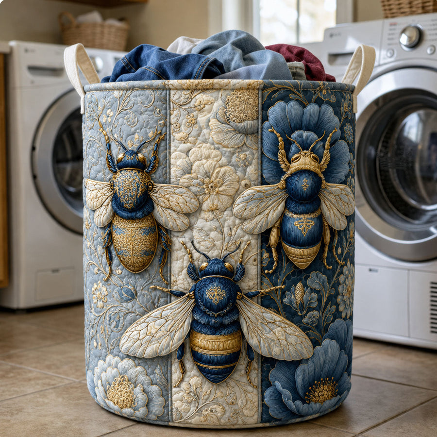 Blue Gold Bee Garden | Quilted Laundry Basket