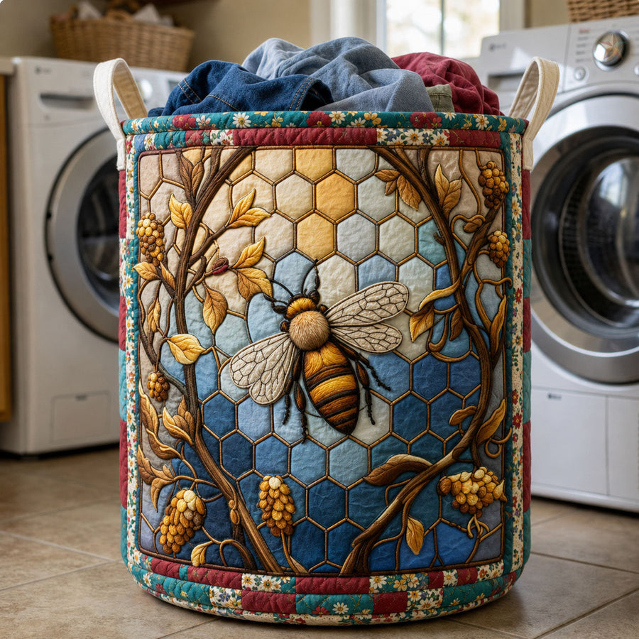 Panier à linge matelassé | Motif vigne d'abeilles en nid d'abeille