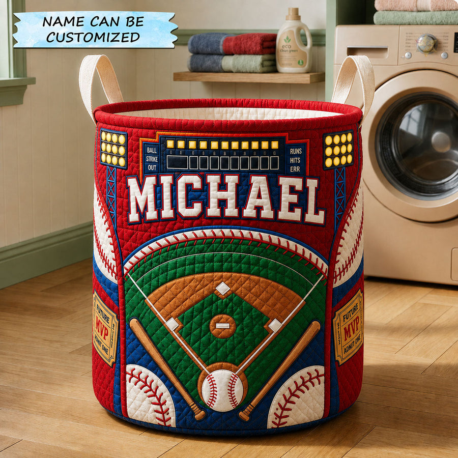 Personalized Baseball Stadium Scoreboard | Quilted Laundry Basket QTCUZ