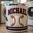 Panier à linge matelassé personnalisé Baseball Pinstripe Slugger QTCUZ