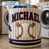 Panier à linge matelassé personnalisé Baseball Pinstripe Slugger QTCUZ