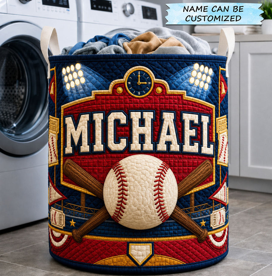 Personalized Baseball Grand Slam Marquee | Quilted Laundry Basket QTCUZ