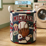Personalized Baseball Ballpark Patchwork | Quilted Laundry Basket QTCUZ