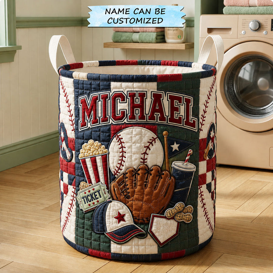 Personalized Baseball Ballpark Patchwork | Quilted Laundry Basket QTCUZ