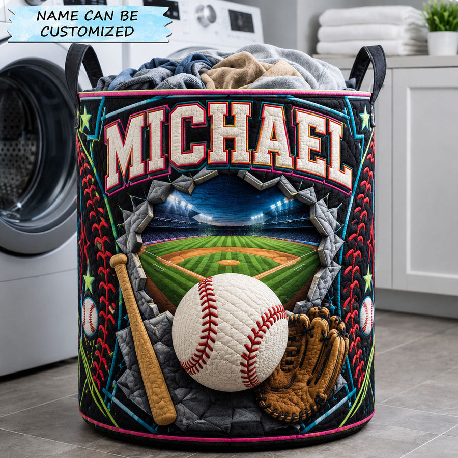 Personalized Baseball Stadium Portal | Quilted Laundry Basket QTCUZ