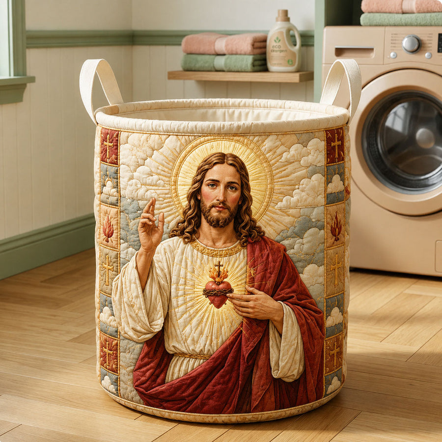 Sacred Heart Blessing | Quilted Laundry Basket