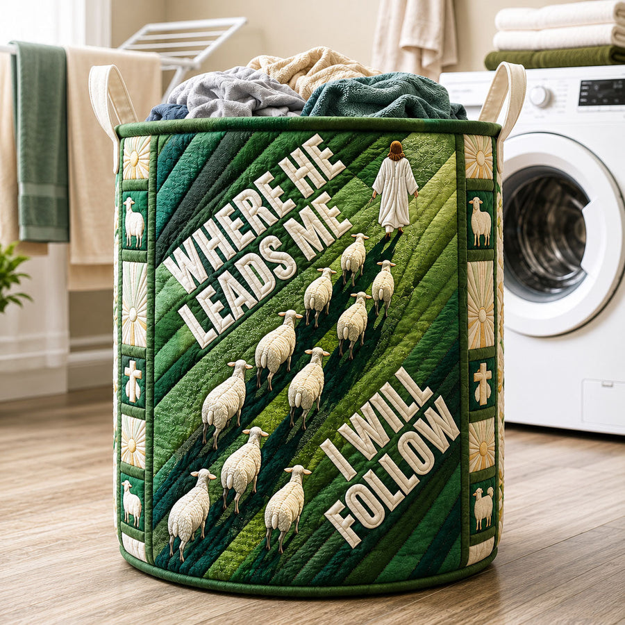 Where He Leads | Quilted Laundry Basket
