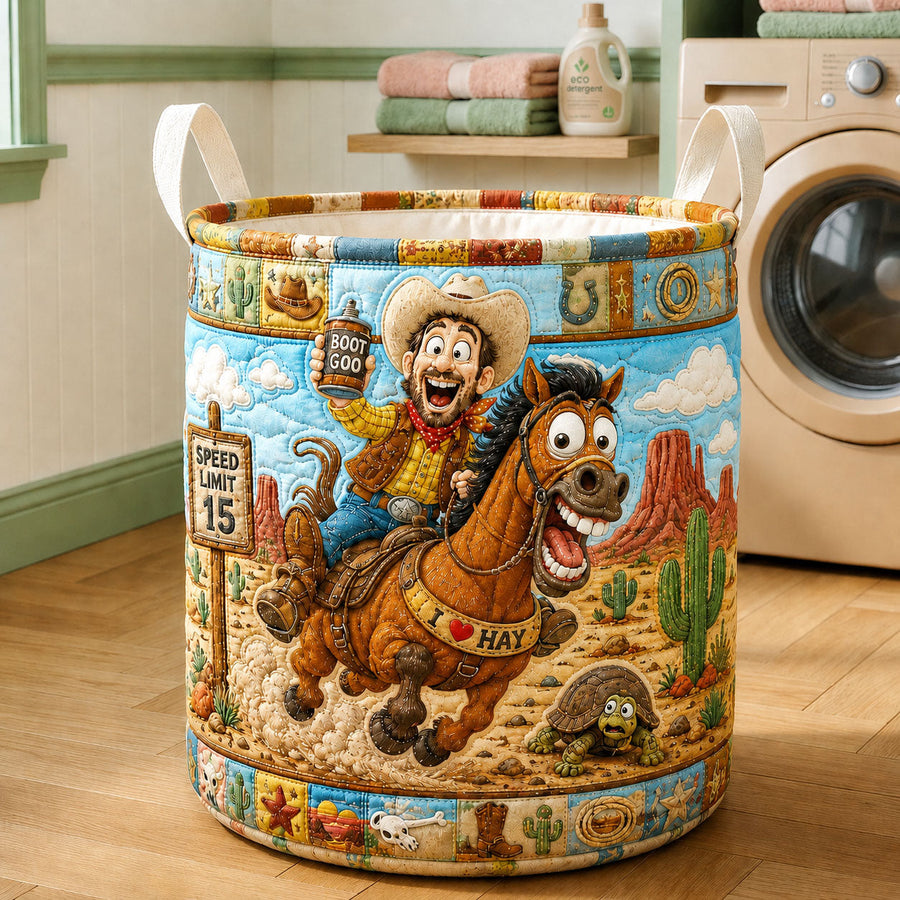 Funny Wild West Cowboy | Quilted Laundry Basket