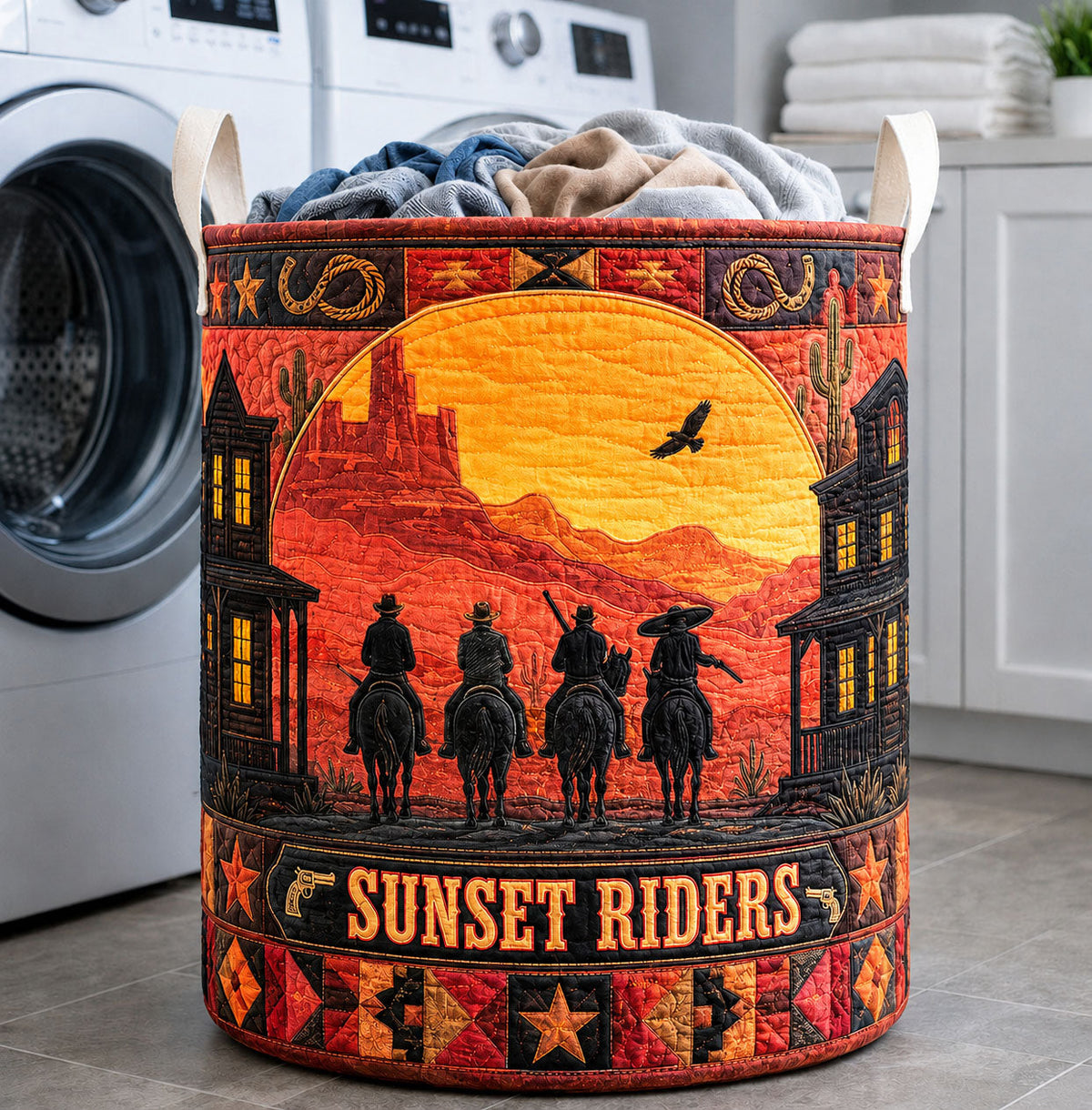 Sunset Riders Western | Quilted Laundry Basket