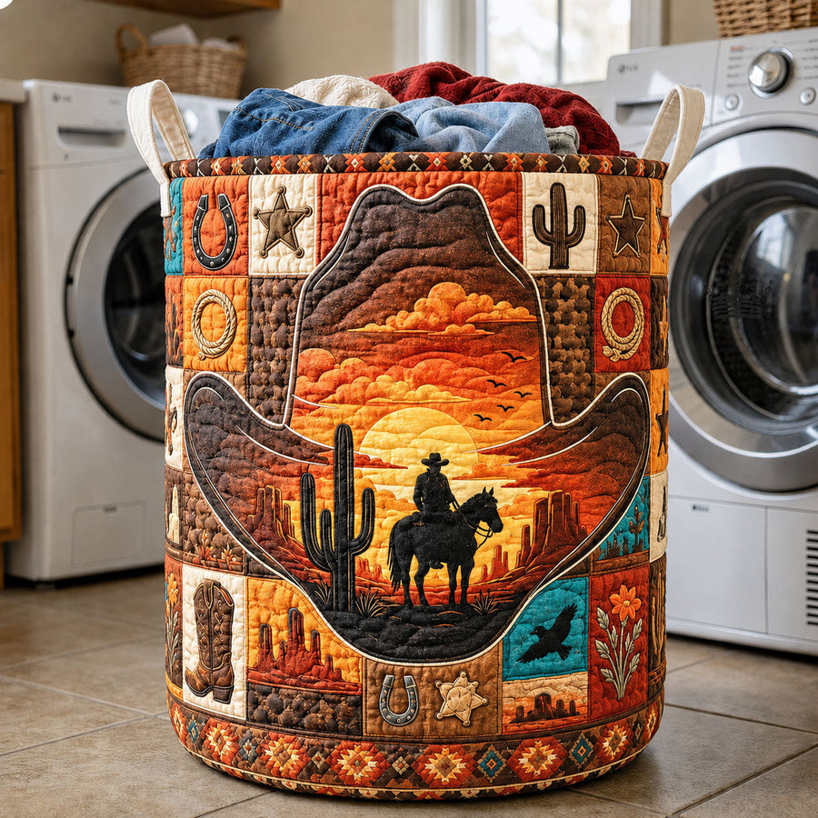 Cowboy Hat Desert Sunset | Quilted Laundry Basket
