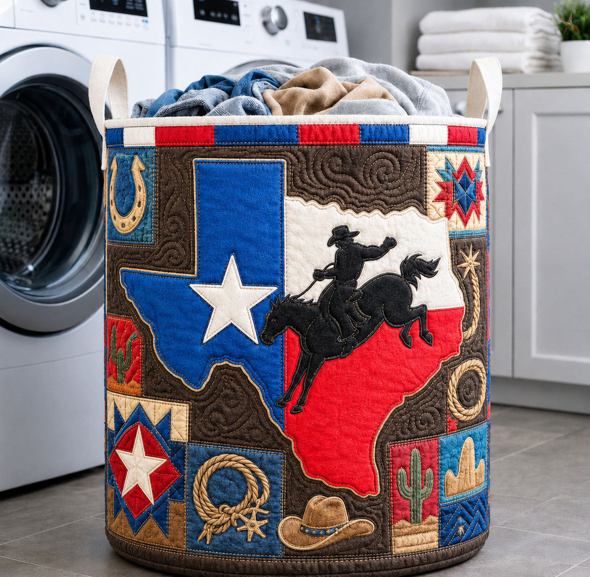 Texas Rodeo Map | Quilted Laundry Basket