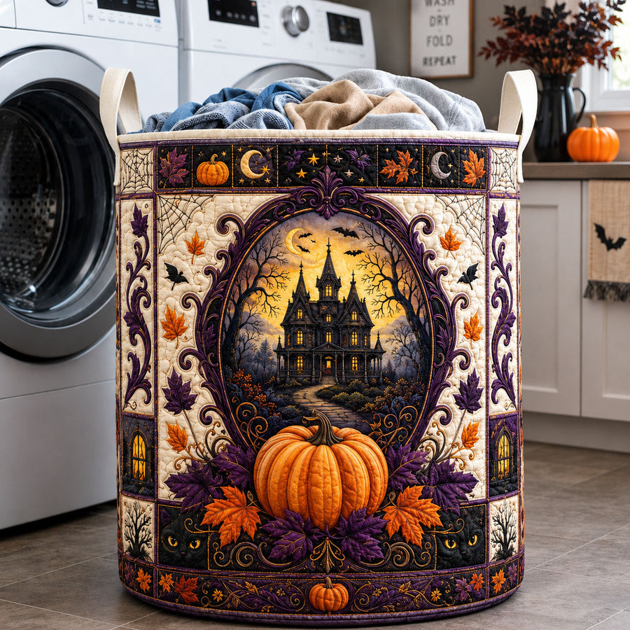 Haunted Manor Pumpkin Halloween | Quilted Laundry Basket