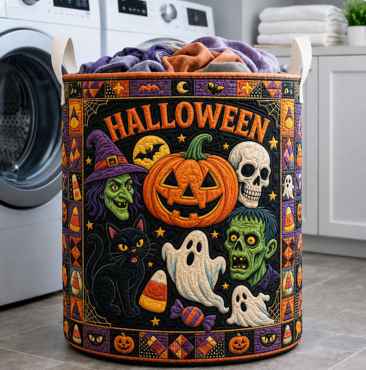Amis effrayants d'Halloween | Panier à linge matelassé