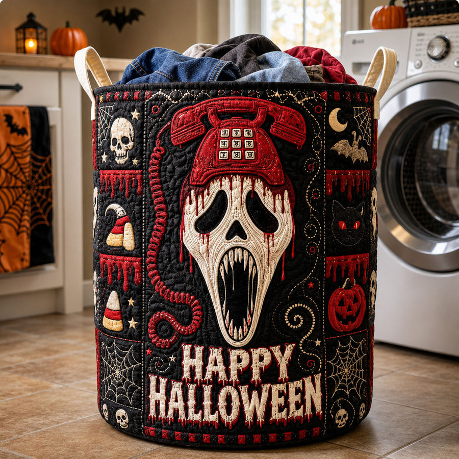 Ghost Phone Happy Halloween | Quilted Laundry Basket