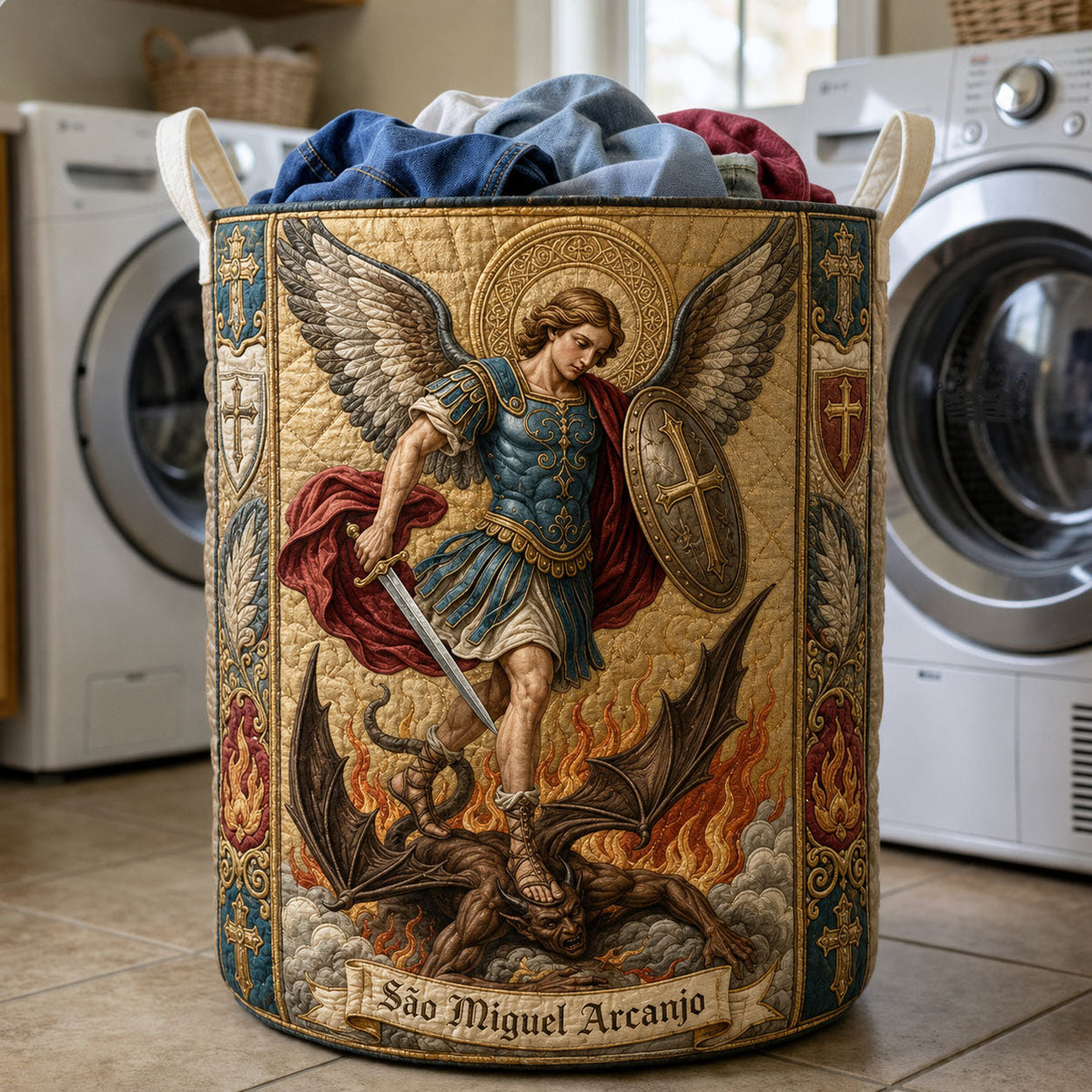 Bouclier de l'archange | Panier à linge matelassé
