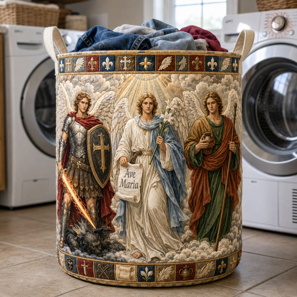 Gardiens célestes | Panier à linge matelassé