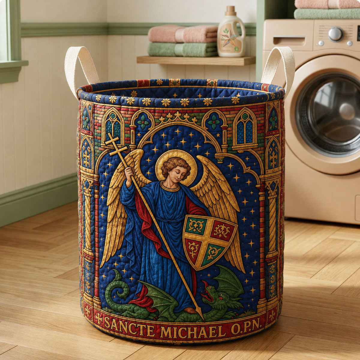 Saint Michael Defender | Quilted Laundry Basket