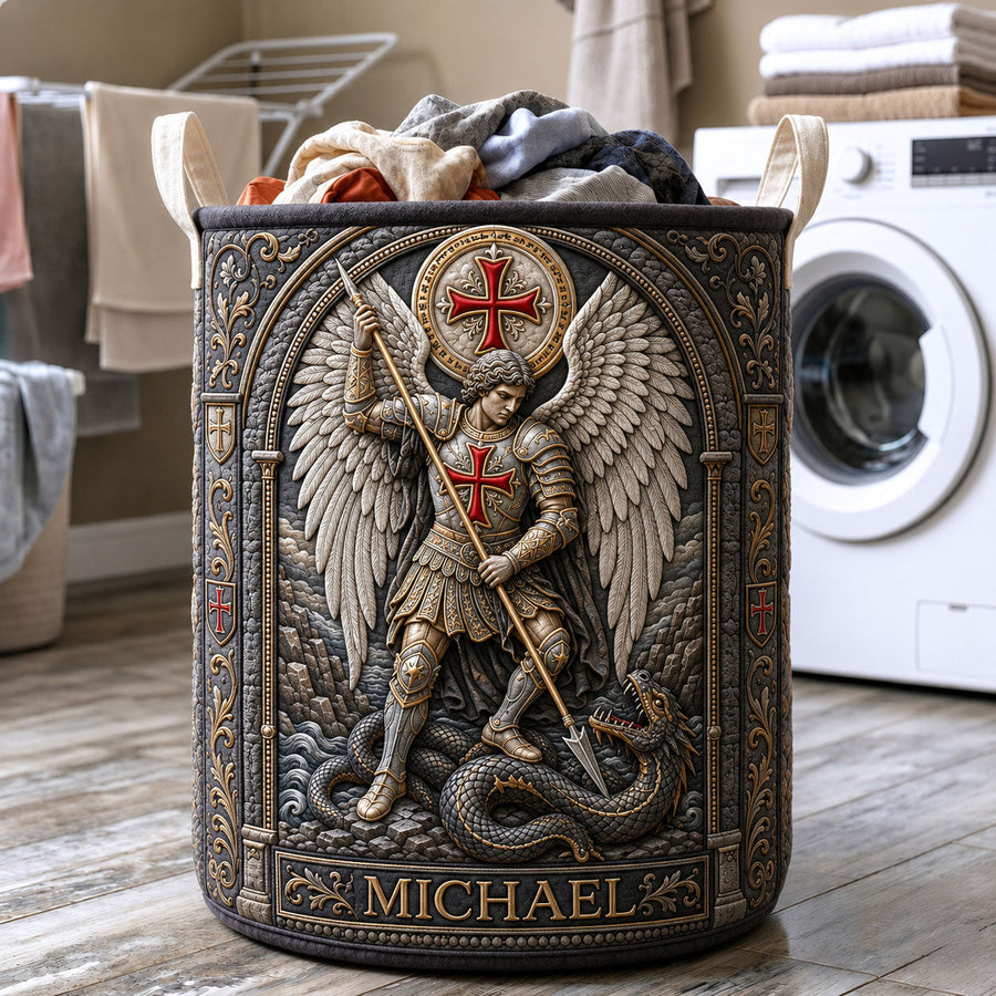 Saint Michael Dragon Slayer | Quilted Laundry Basket