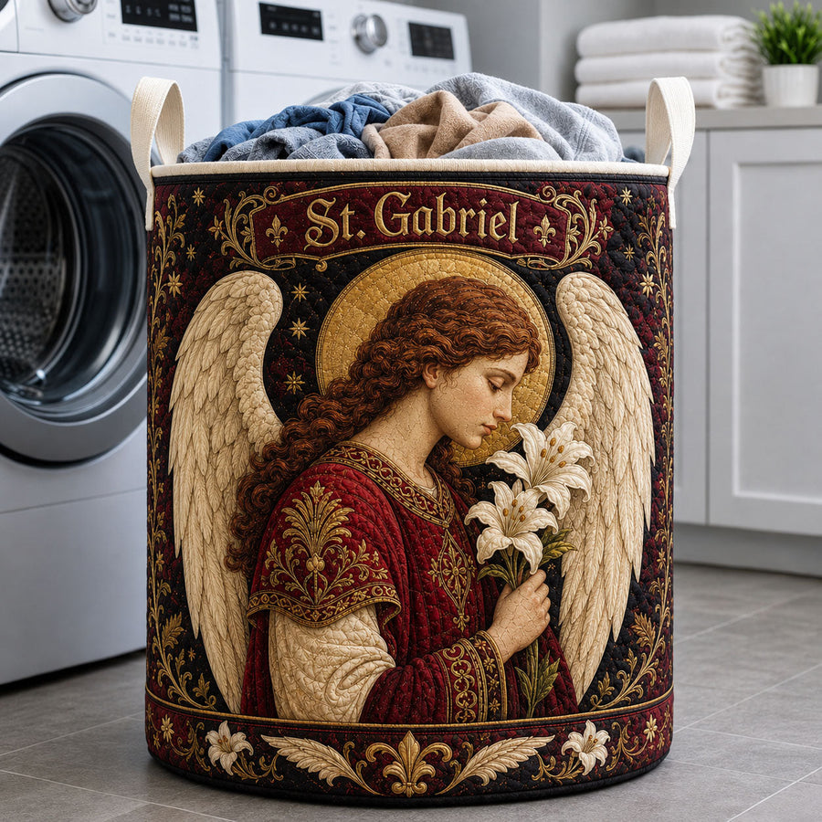 Saint Gabriel Lily Grace | Quilted Laundry Basket