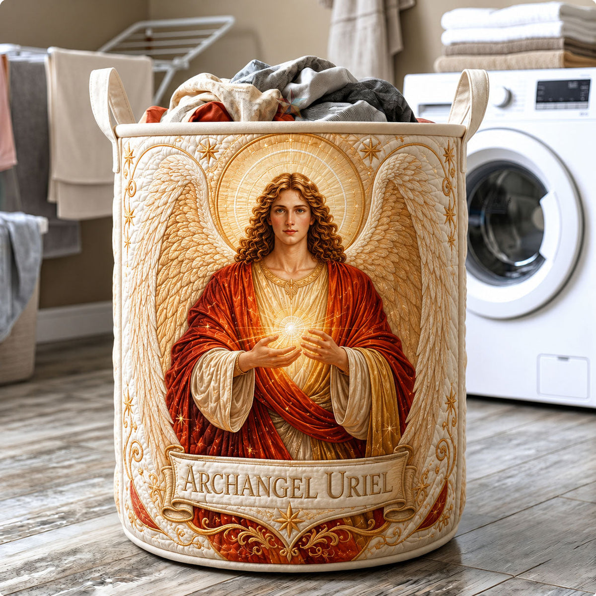 Saint Uriel Divine Light | Quilted Laundry Basket
