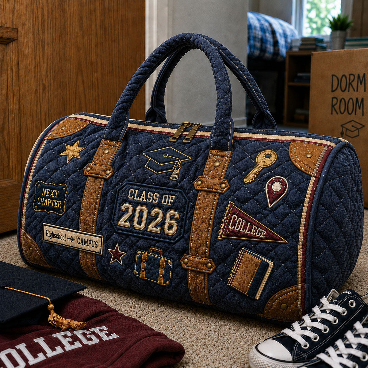 Voyage pour l'installation à l'université | Sac polochon matelassé