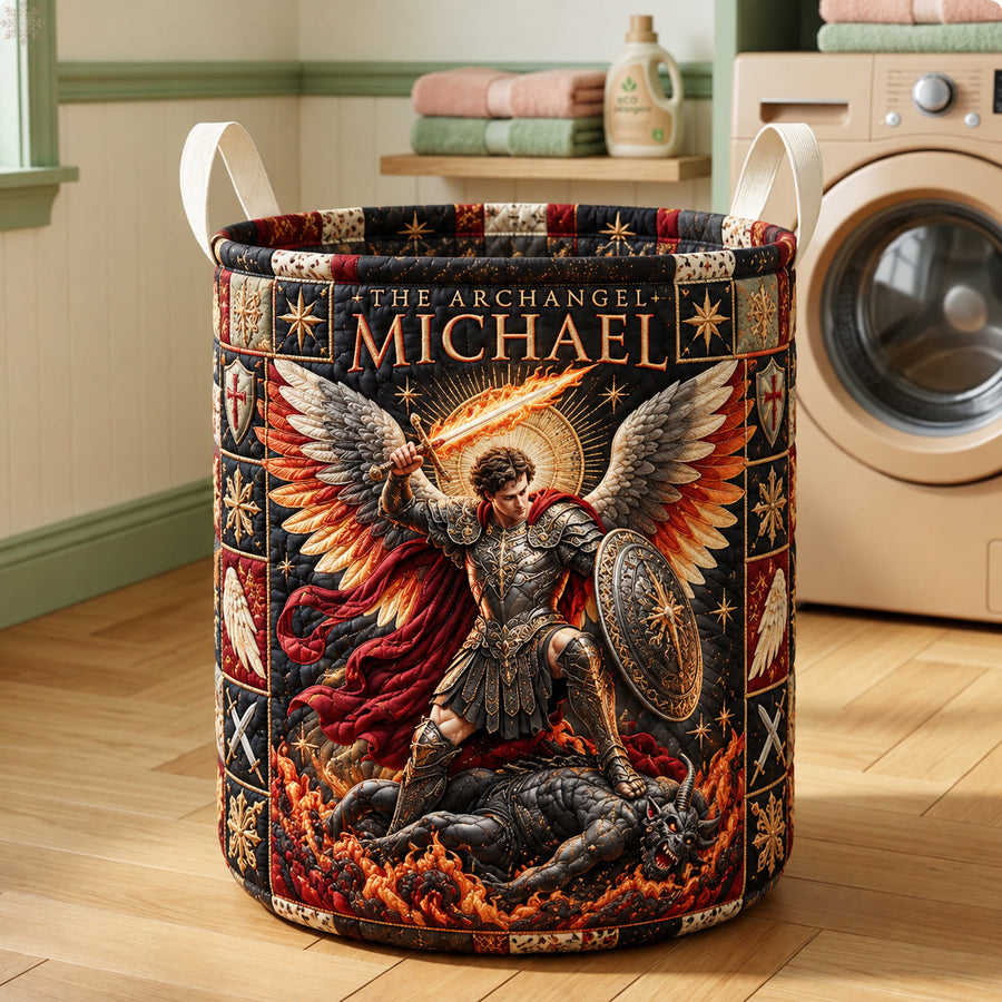Saint Michael Sword Of Light | Quilted Laundry Basket