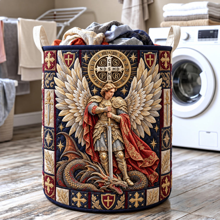 Saint Michael Heavenly Protector | Quilted Laundry Basket