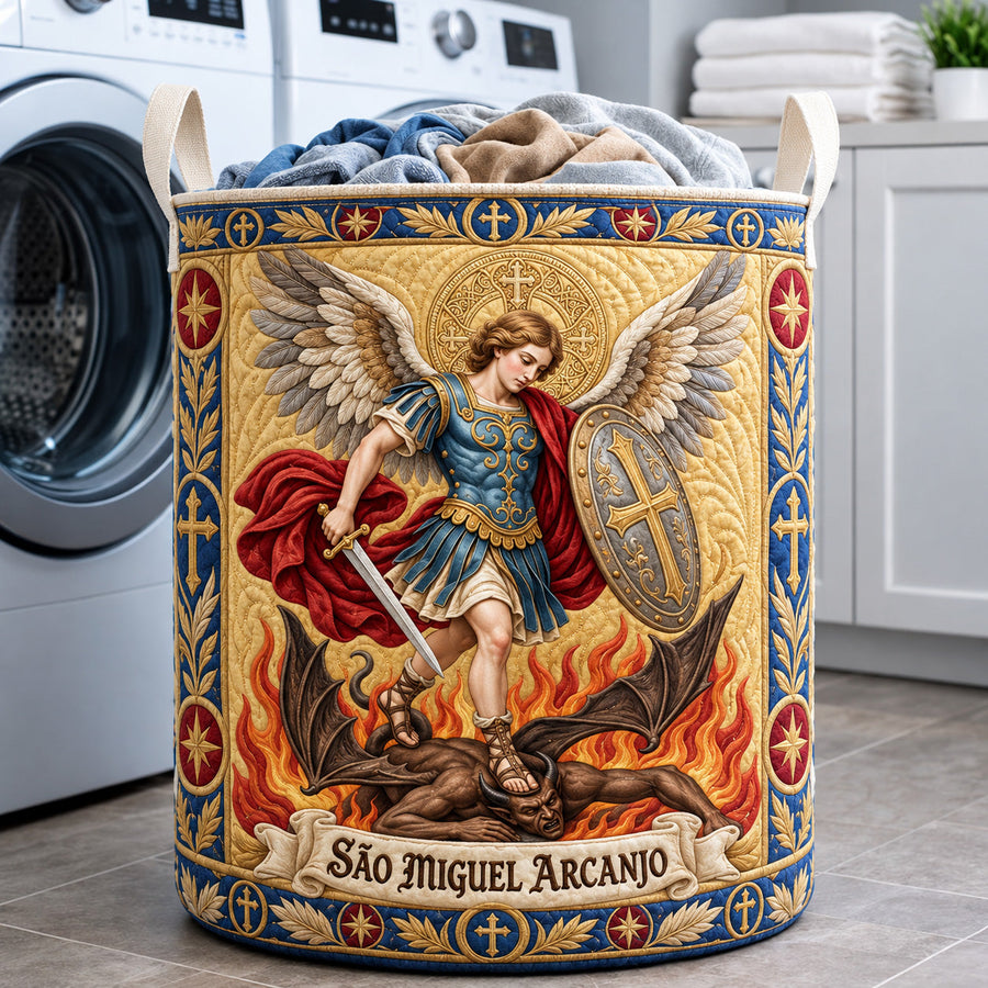 Saint Michael Defender Of Heaven | Quilted Laundry Basket