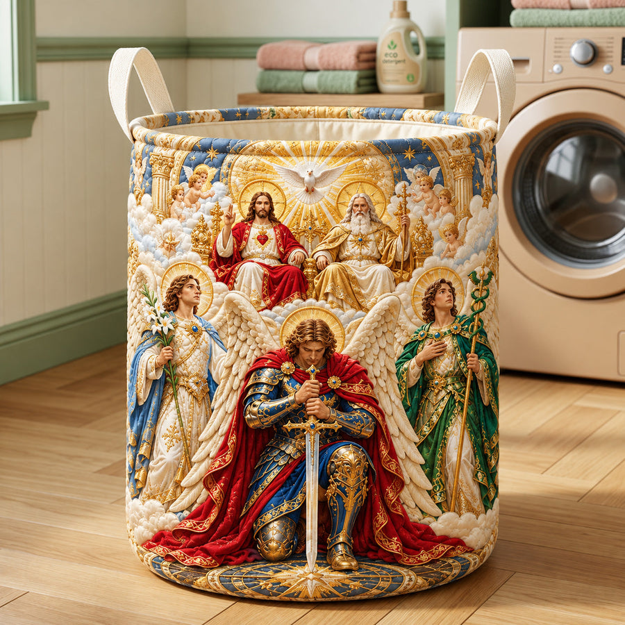 Saint Michael Heavenly Glory | Quilted Laundry Basket