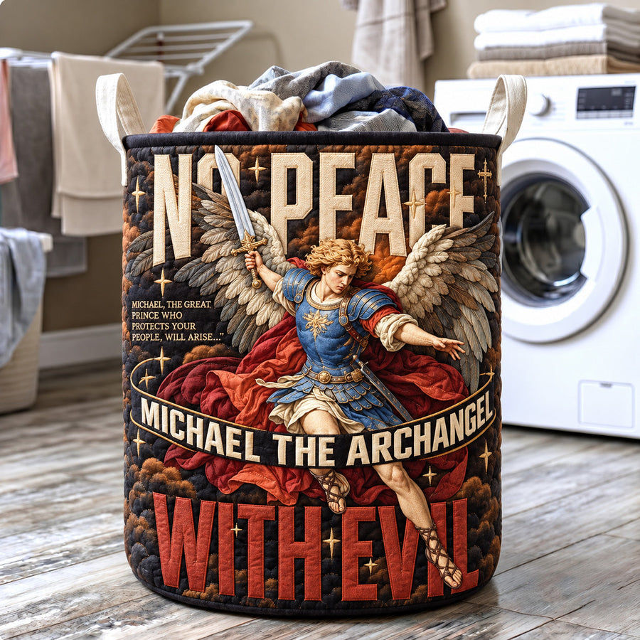Saint Michael No Peace With Evil | Quilted Laundry Basket