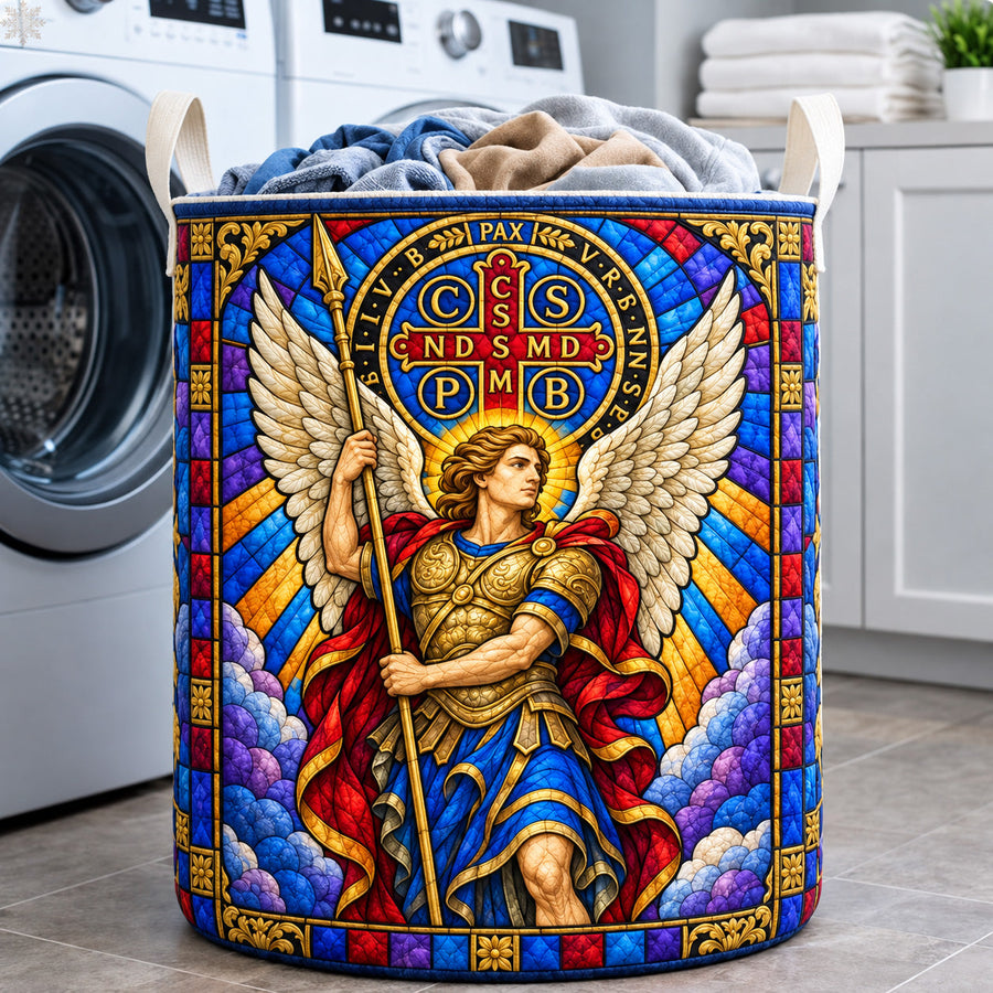 Saint Michael Divine Guardian | Quilted Laundry Basket