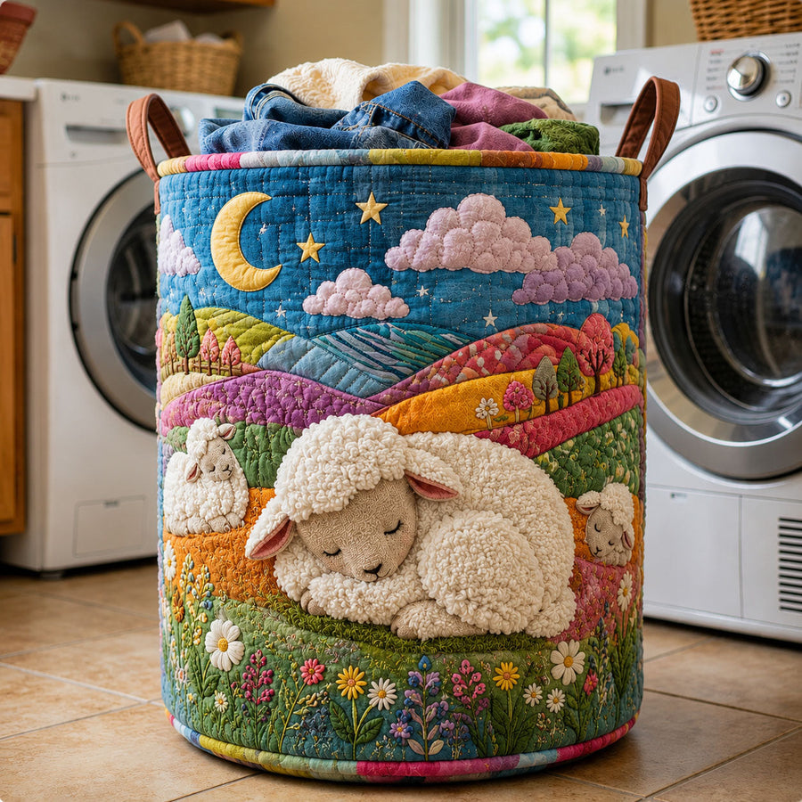 Panier à linge matelassé | Prairie de l'agneau rêveur