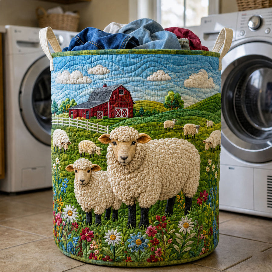 Red Barn Sheep Pasture | Quilted Laundry Basket