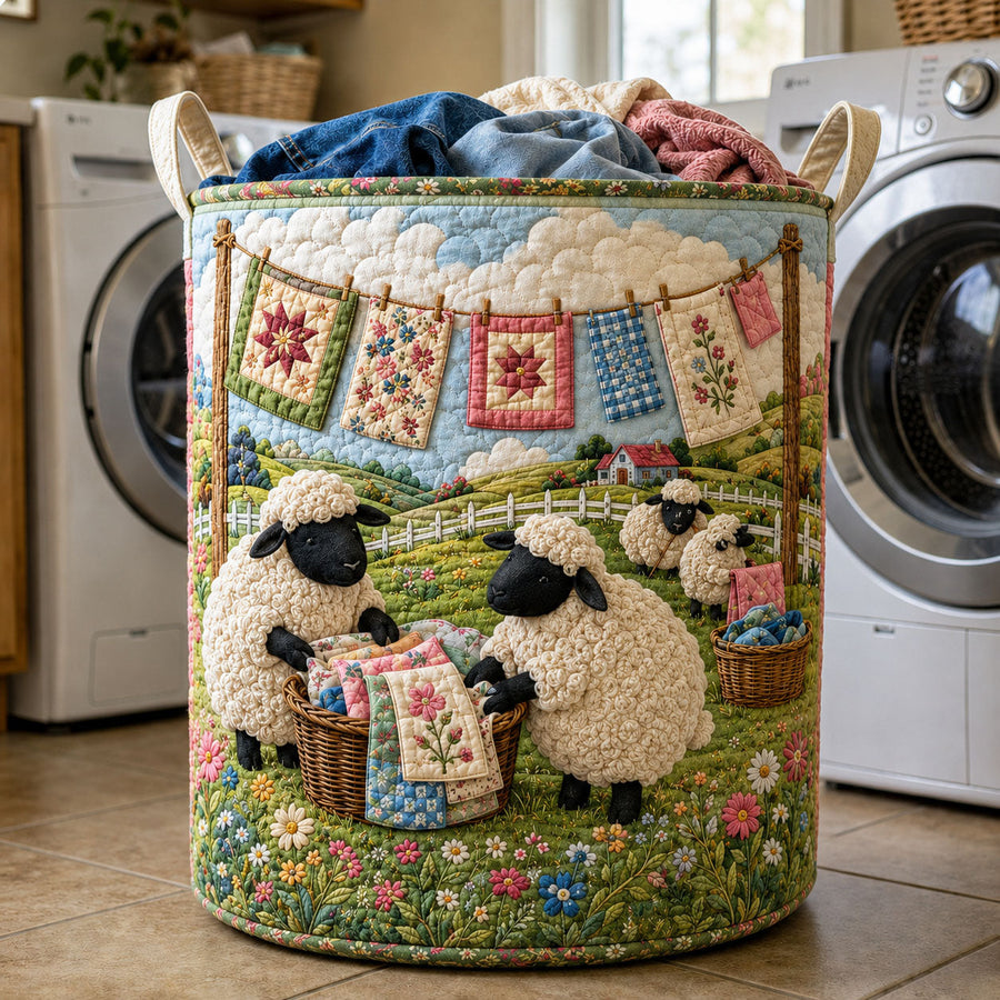 Quilting Day Sheep Patchwork | Quilted Laundry Basket