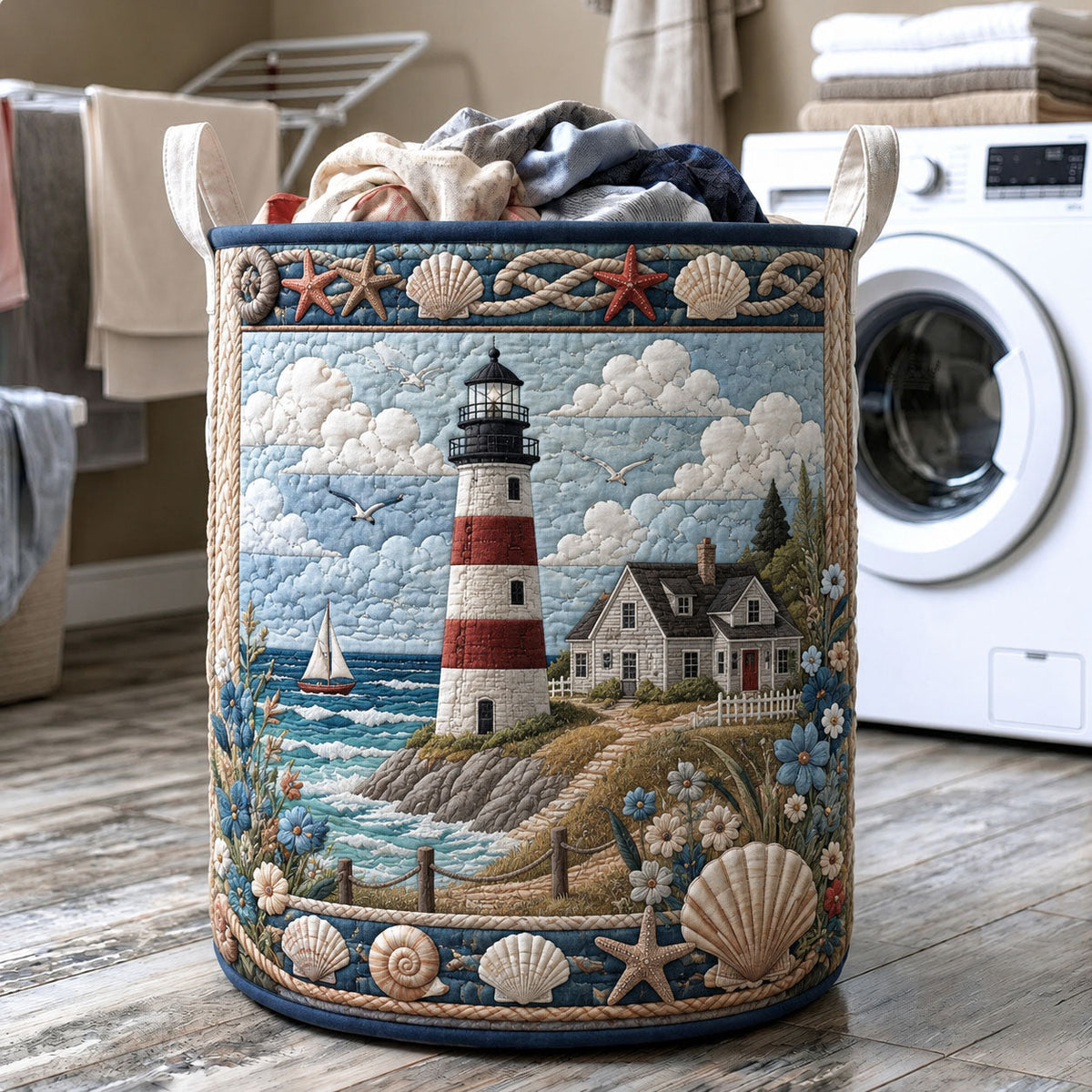 Lighthouse Haven | Quilted Laundry Basket