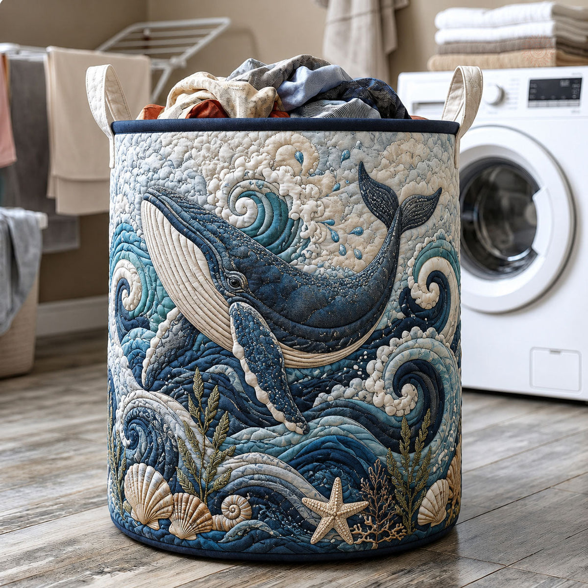Ocean Whale | Quilted Laundry Basket