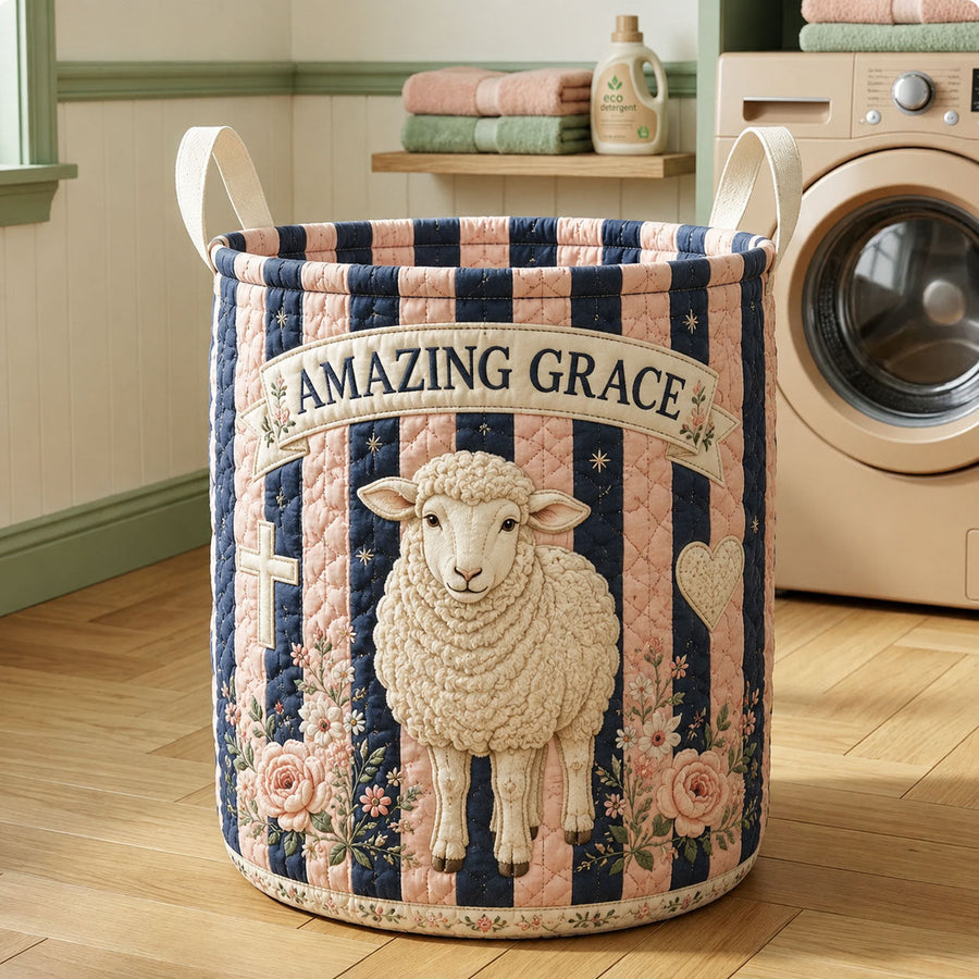 Amazing Grace Sheep | Quilted Laundry Basket