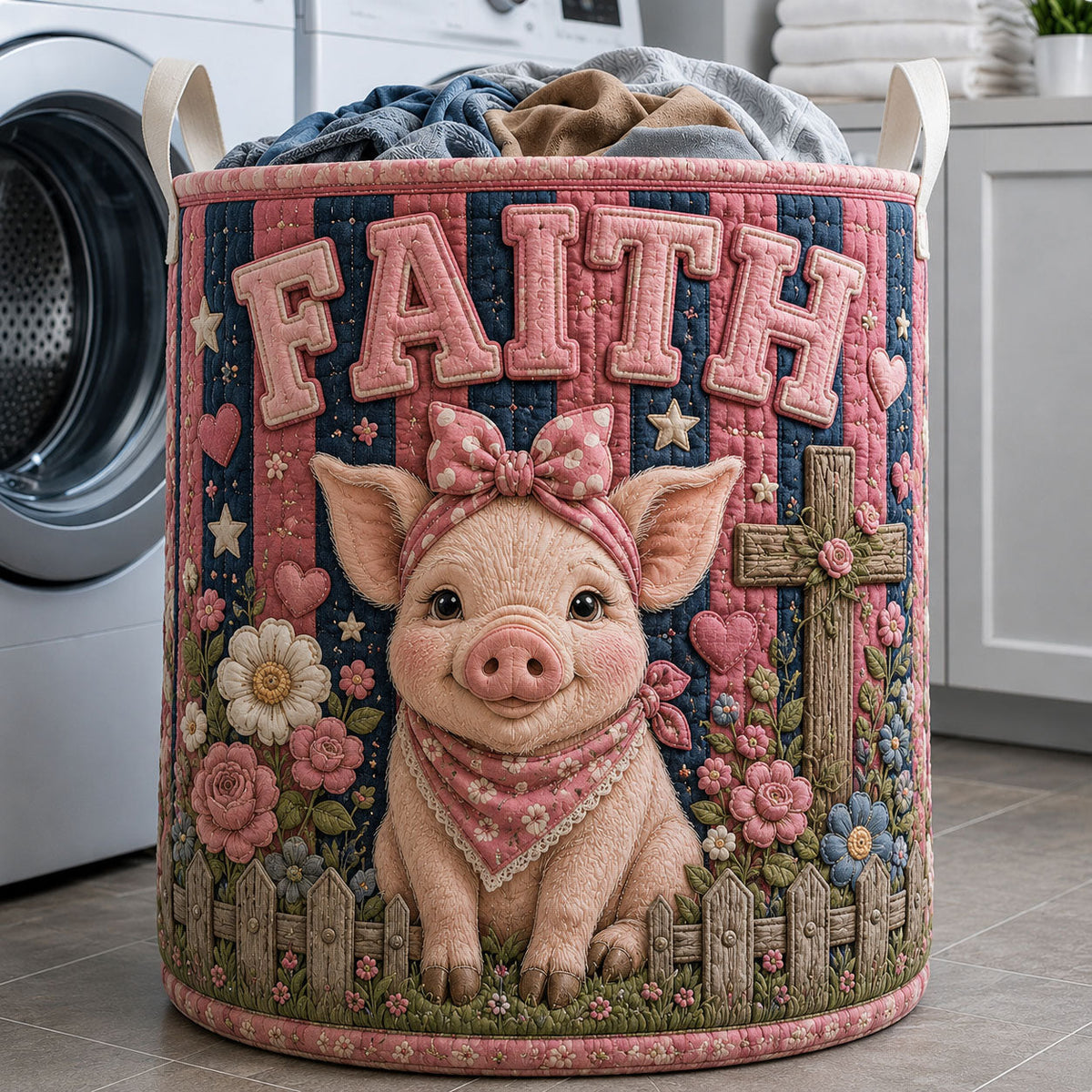 Faith Piglet | Panier à linge matelassé