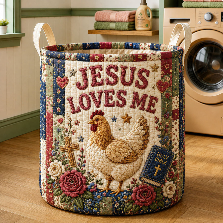 Poulet « Jésus m'aime » | Panier à linge matelassé