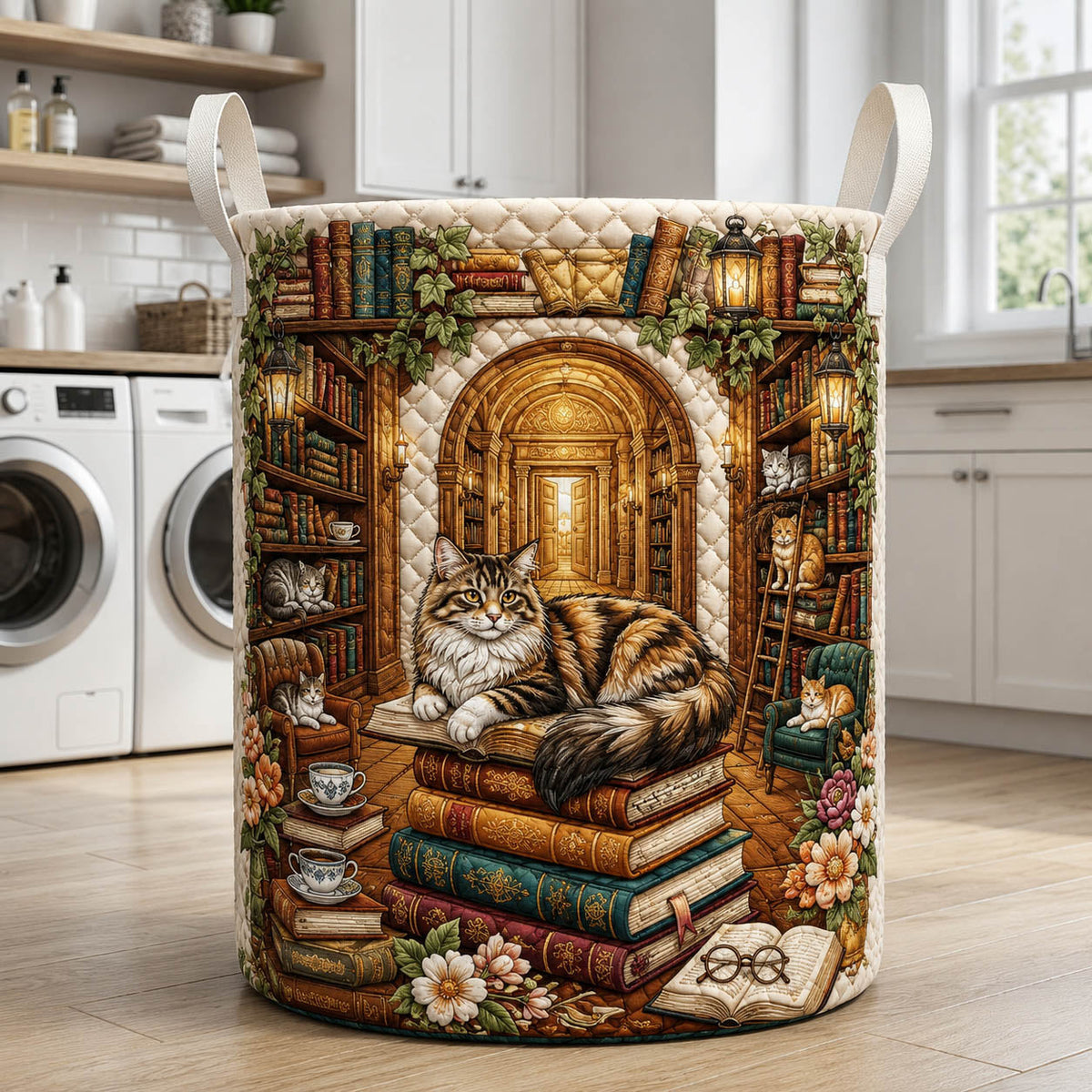 Book Cat | Quilted Laundry Basket