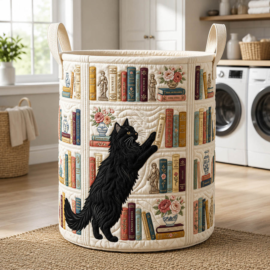 Black Cat Bookshelf | Quilted Laundry Basket